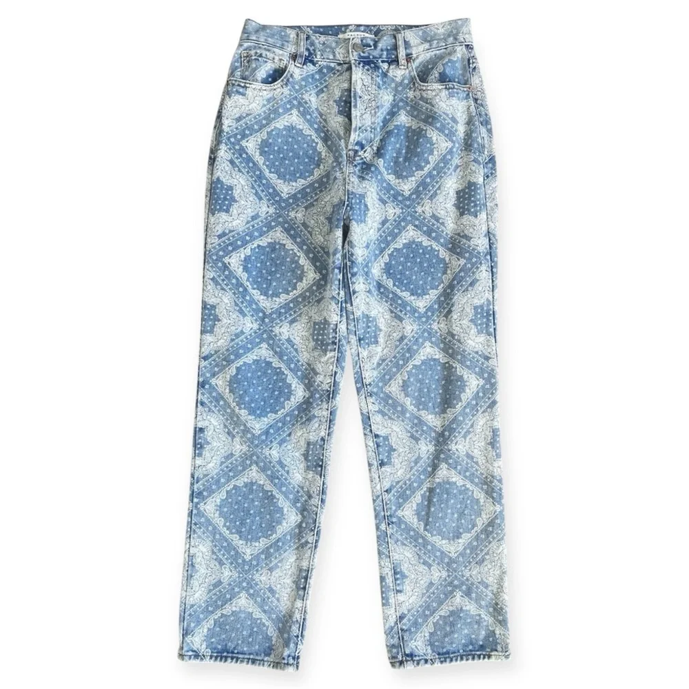 PACSUN High Rise Straight Leg Jeans Women's 28 Blue Bandana Print Button Fly